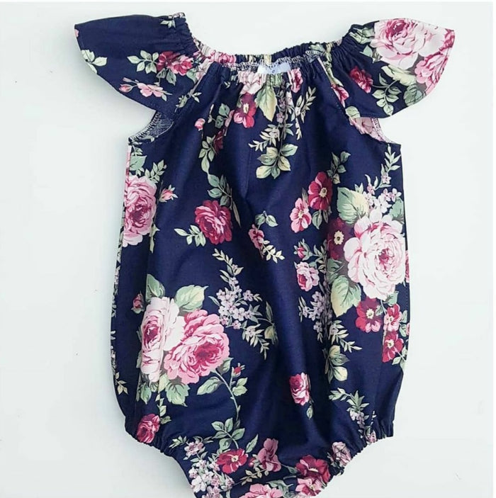 Navy Rose Romper